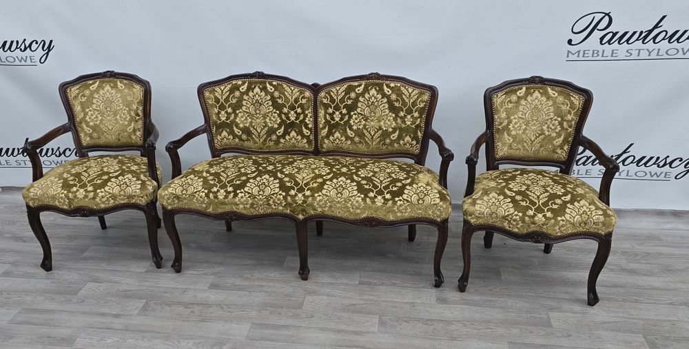 Stylowy zestaw wypoczynkowy  Sofa + 2 fotele Chippendale