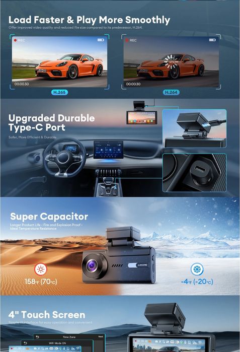 Kit 3 câmaras (frontal 5K traseira e cabine HD) azdome m580 + Cartão