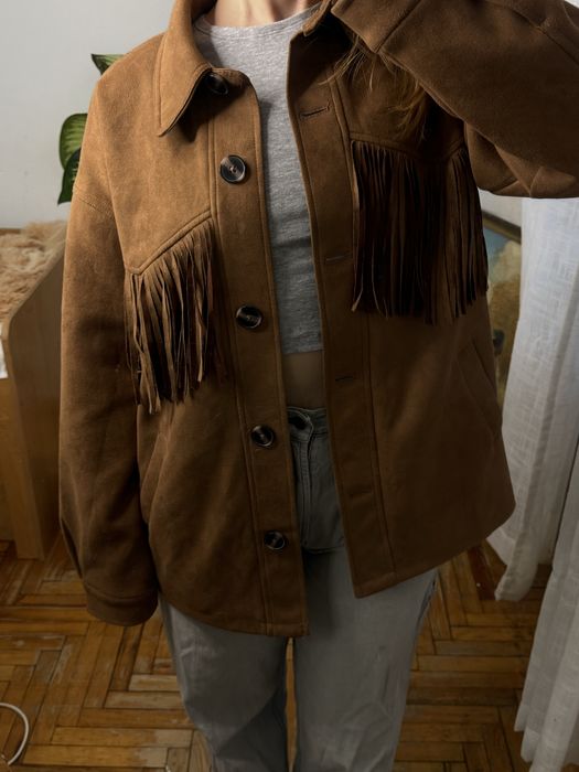 шкірянка коричнева, еко шкіра, замша, бахрома