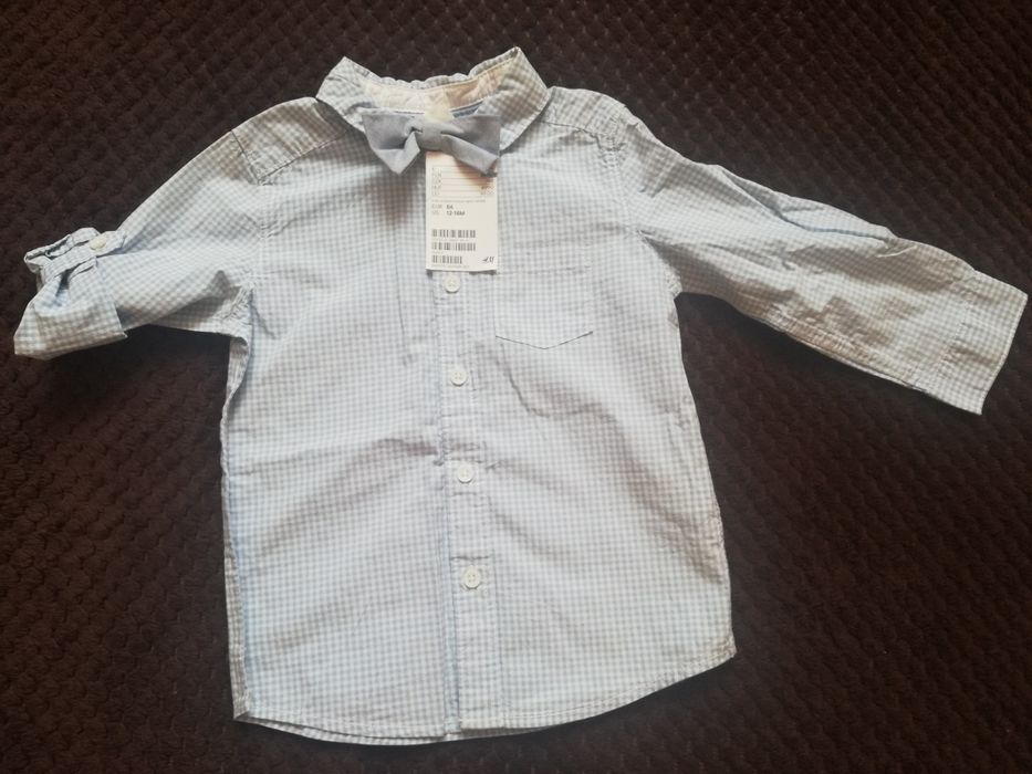 Koszula H&M w niebieską krateczkę z muchą r.86