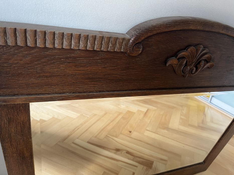 Kryształowe duże lustro, drewniana rzeźbiona rama