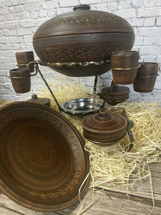 Садж из красной глины для подачи мясных шашлыка кастрюля  3,5 л казан