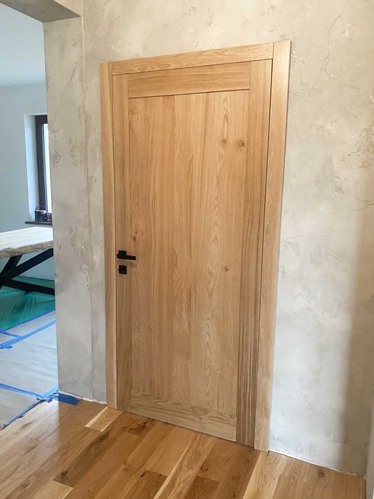 Drzwi drewniane bezprzylgowe dębowe pełne - transport + montaż b