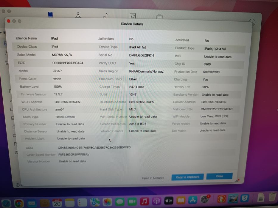 iPad Air A1474 zablokowany