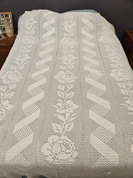 Coberta de renda feita à mão-Cama de casal