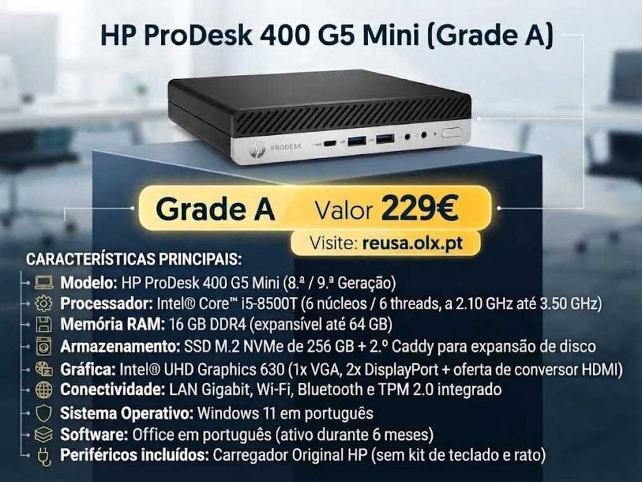 "Vendido!  Mini PC HP ProDesk 400 G5 | i5-8500T | 16GB DDR4 | NVMe 256GB | WiFi | W11