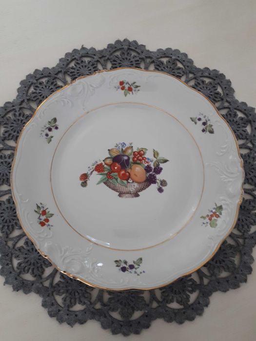 Śliczny duży TALERZ porcelana z czasów PRL pięknie zdobiony