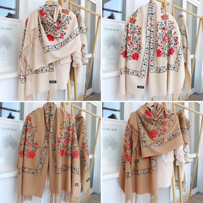 Теплий кашеміровий шарф з шовковою вишивкою, 15 кольорів