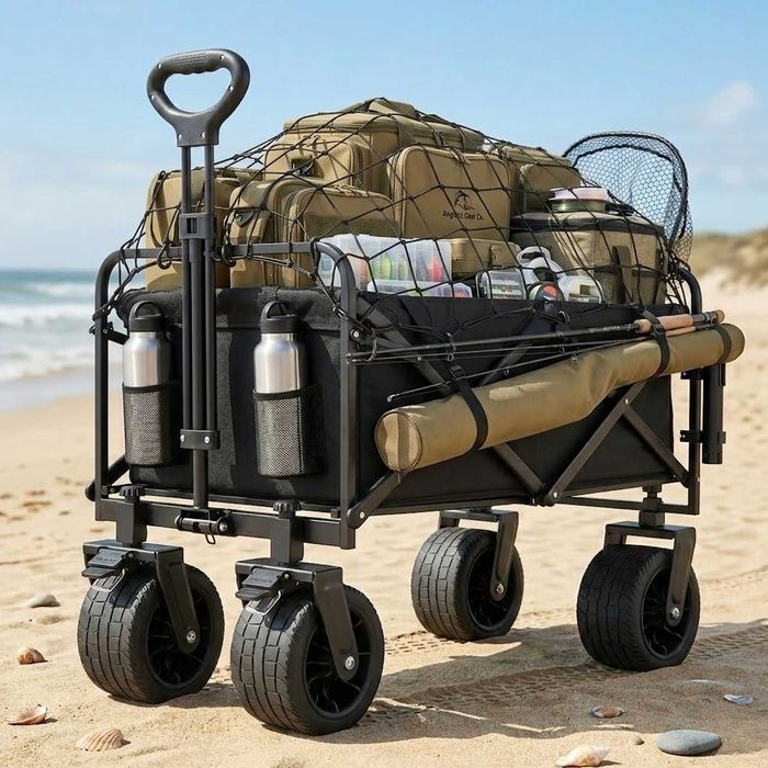 Wózek Wędkarski Transportowy Plażowy 120L 100KG Koła XXL Ryby + GRATIS
