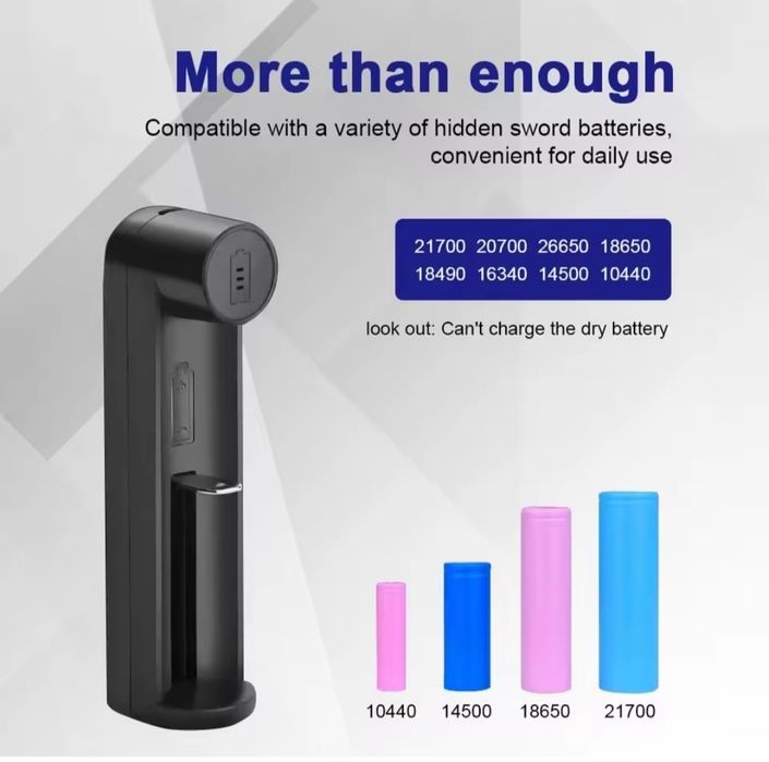 Зарядний пристрій на один слот 18650, 21700, 26650, 14500 та ін