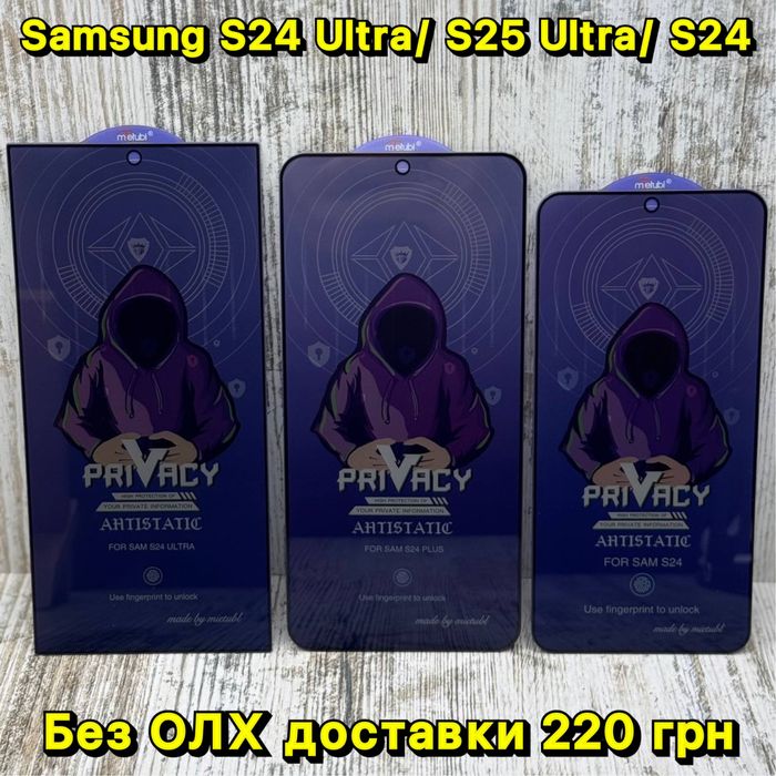 Стекло антишпион Mietubl Privacy на Samsung S24 Ultra/ S25 Ultra/ S24 Антишпигун Скло