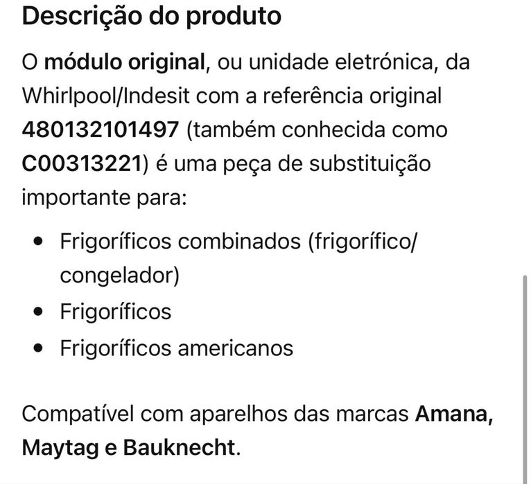 unidade eletrónica frigorifico Whirlpool