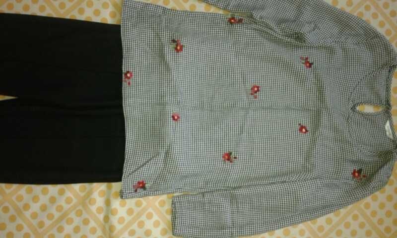 Czarne spodnie Sinsay XS+ bluzka w kratkę 34 ZESTAW!!!