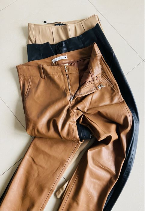Spodnie Zara 36 eko skóra elastyczna kolor brązowy carmelowy