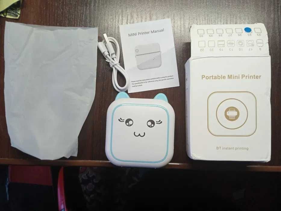 Міні принтер мини принтер Дитячий котик голубий новий