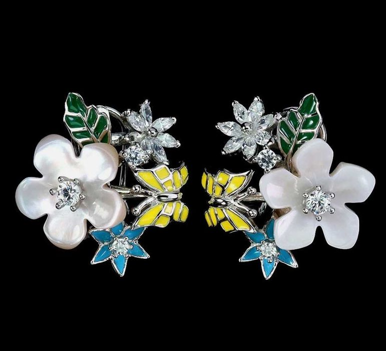 Серьги с перламутром и эмалью