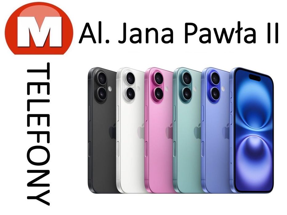 NOWY iPhone 16 128GB Czarny Różowy Niebieski Biały AL JANA PAWŁA