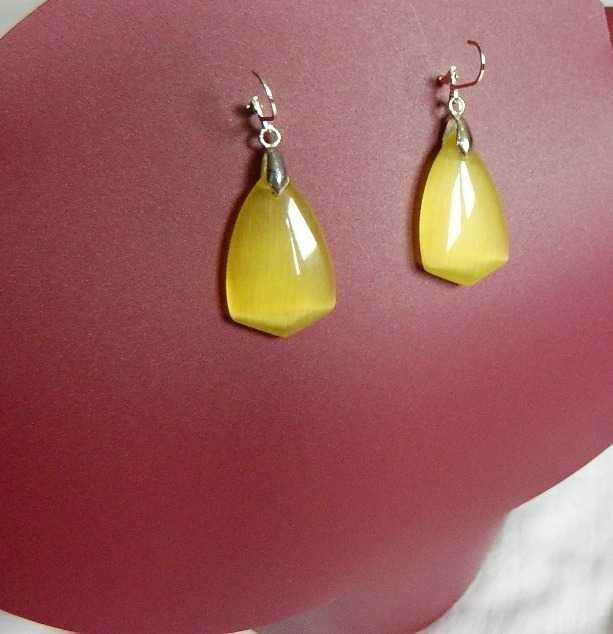 Żółte Kocie Oko, kamień dobrobytu, duże kolczyki, srebro