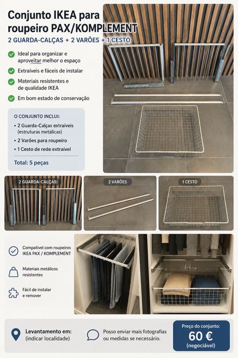 Conjunto de Acessórios IKEA para Roupeiro PAX/KOMPLEMENT