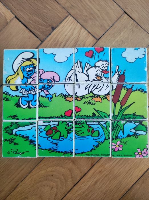 Klocki obrazkowe SMERFY - licencja Peyo, 1994, komplet 6 obrazków