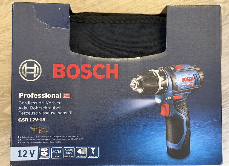 Wkretarka Bosch GSR 12V-15 nowa, komplet