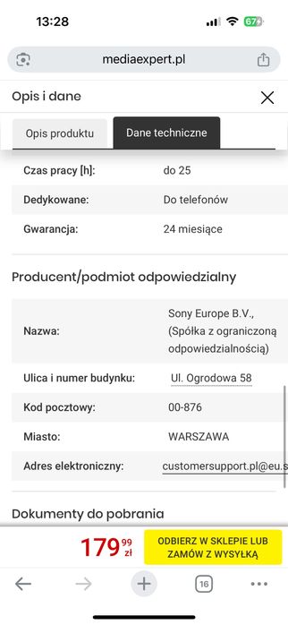 Słuchawki dokanałowe SONY WI-C100B Czarny