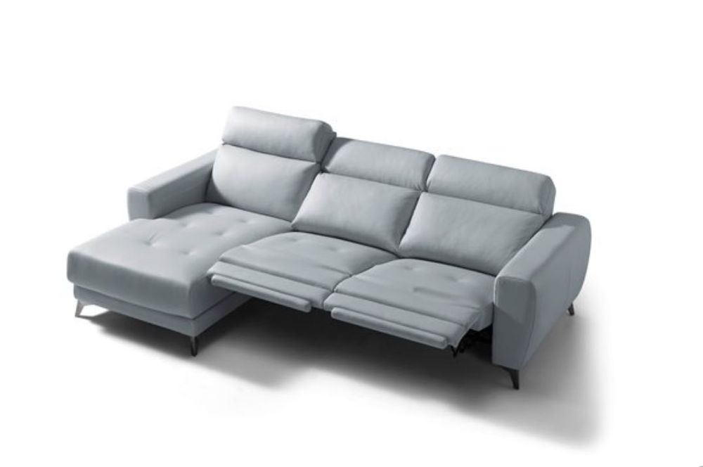 Sofa em pele com chaise long e 2 relax eletrico