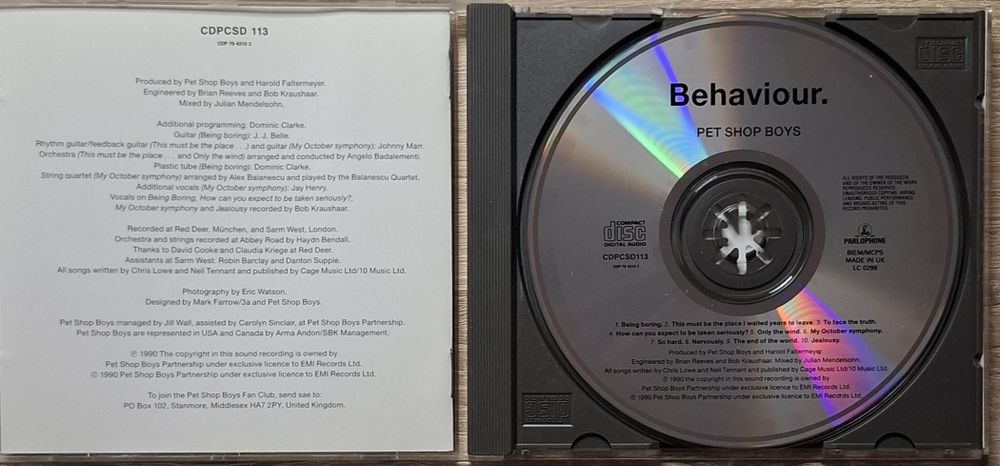 Płyta CD PET SHOP BOYS - Behaviour / 1990 UK