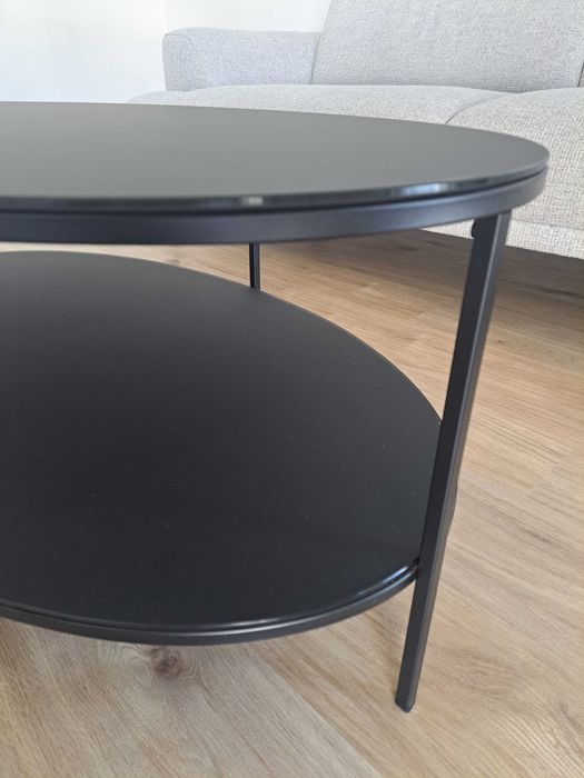 Mesa de centro oval de vidro temperado e metal (como nova)