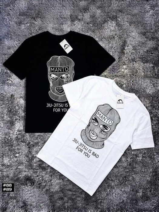 BIG Logo • Новая Футболка MANTO Балаклава • Чорна / Біла • МАНТО Jiu Jitsu • XS-XXL