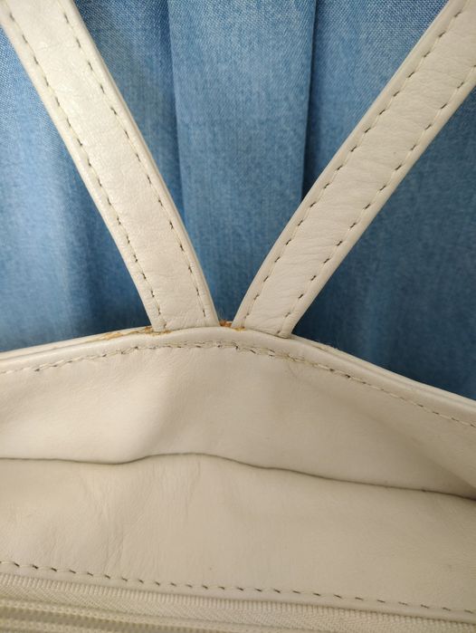 Кожа ручная работа рюкзак кожанный белый молочный женский шкіряний