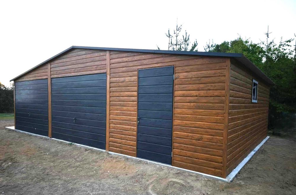 Garaż blaszany 9x5 drewnopodobny Premium – PRODUCENT