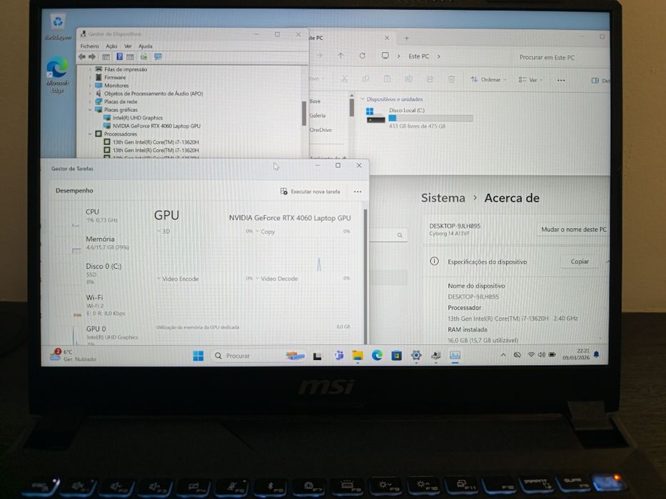 MSI i7 4060RTx 16 Ram 512Gb 3x S/ Juros C/ Garantia