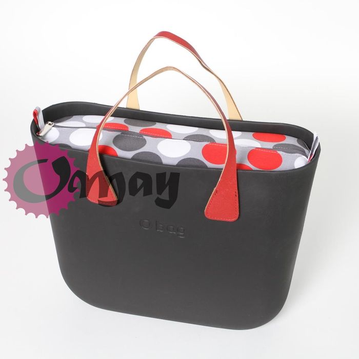 Szary organizer do OBAG STANDARD grochy czerwone 2 kieszenie OMAY