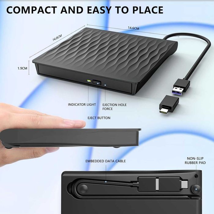 DANGZW napęd zewnętrzny odtwarzacz CD DVD USB 3.0 USB-C PC laptop