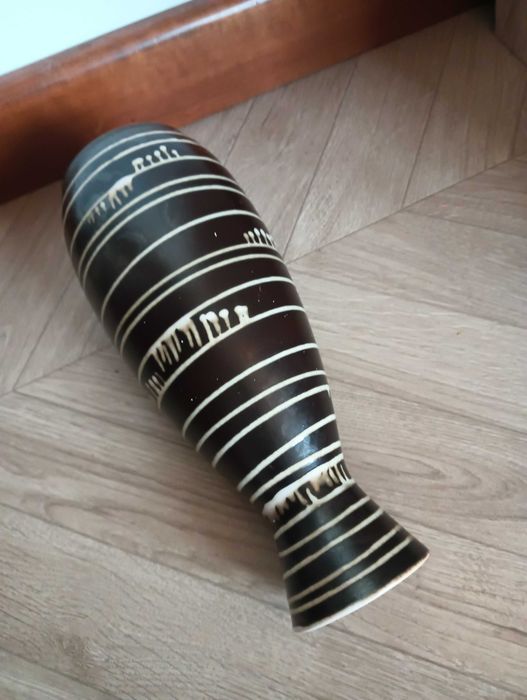 Wazon ceramiczny w pasy ciemny brąz 28cm Haldensleben