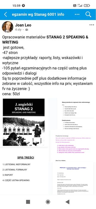 Materiały egzamin Stanag 6001 słownictwo wojskowe