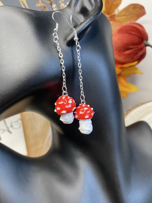 Kolczyki muchomory, kolczyki z gliny polimerowej