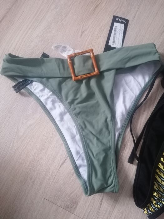 Majtki strój kąpielowy dwuczęściowy Boohoo 40 38 M oliwkowe czarne