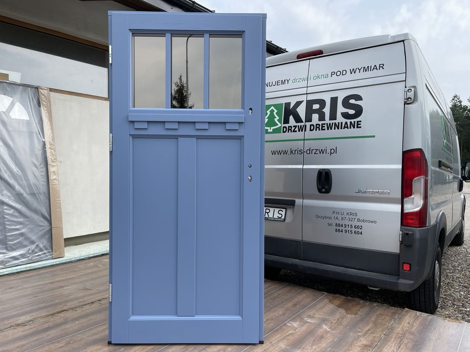 Drzwi zewnętrzne drewniane niebieskie  Montaż Cała Polska Na Wymiar