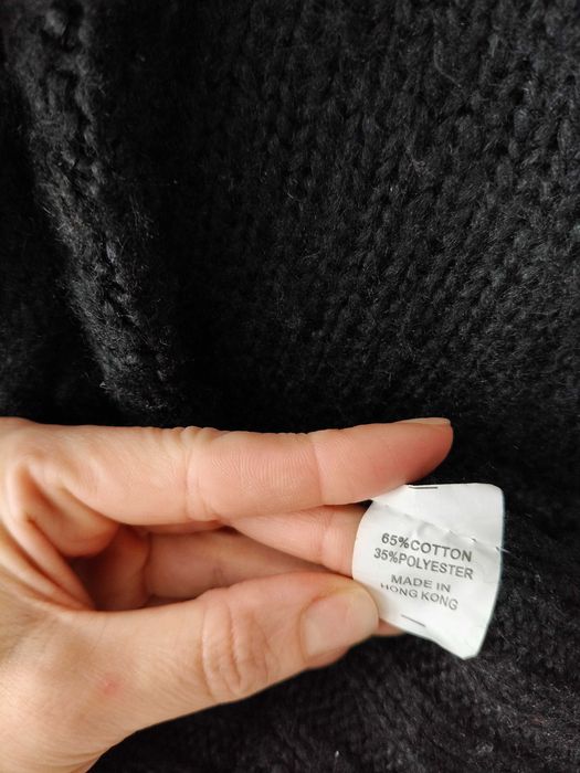 Ciepła wełniana tunika, sweter z kapturem, czarna, idealna, S