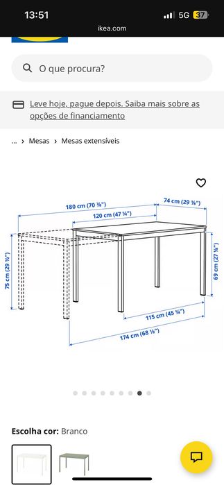 Mesa VIHALS Ikea, 120/180x74 cm