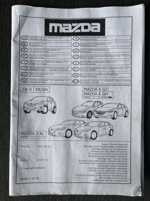 Hak Odpinany Oryginal Mazda CX5 12-17 Komplet