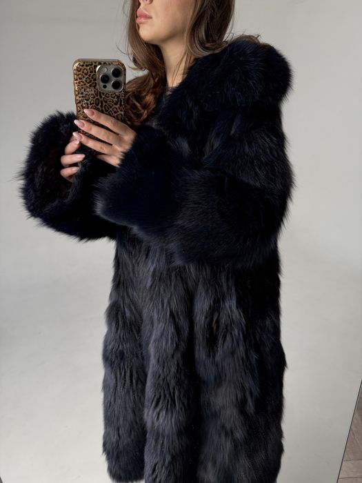 Натуральна вінтажна шуба з песця синього кольору