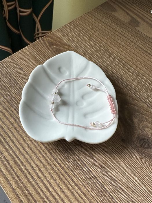 Bransoletka sopel grot kamienie naturalne kwarc różowy złote kulki 585