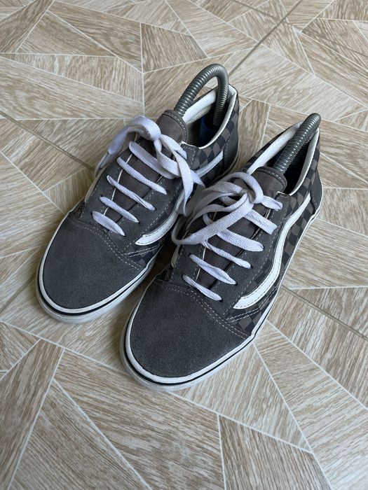 Кеды Vintage Vans Old Skool Checkered Grey Logo Suede