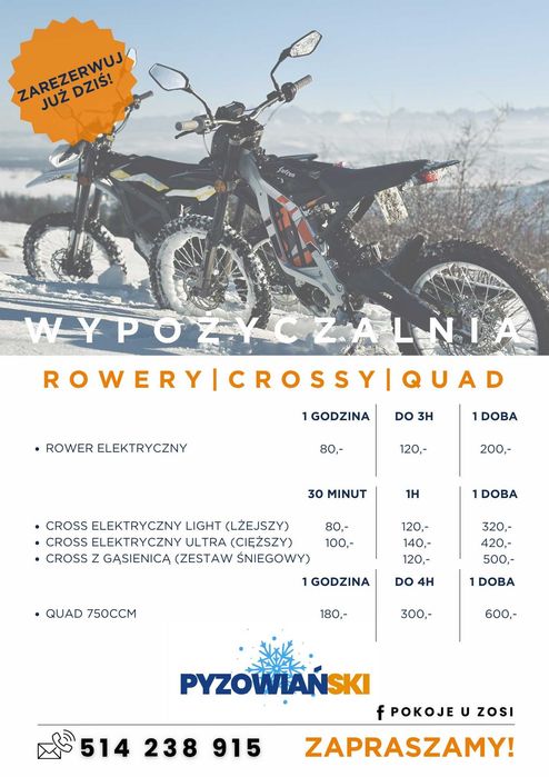 Wynajem / wypożyczalnia Motocykle elektryczne Sur-Ron i quad –  Podhale / Nowy Targ