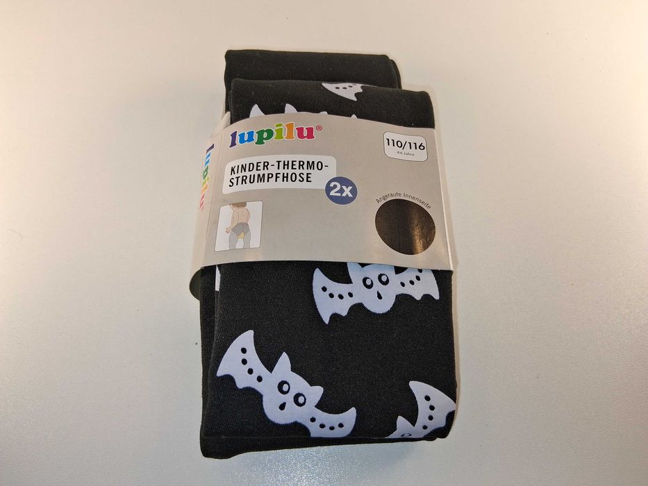 A167 Lupilu Rajstopy Dziecięce Termo Czarne Nietoperze 2-pak 110/116