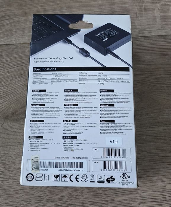 Zasilacz SilverStone AD60-C USB-C 60W – Kompaktowy i Inteligentny