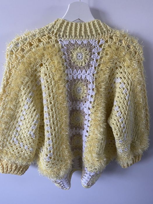 Sweter kardigan szerokie rękawy ręcznie robiony handmade niepowtarzalny boho unikat